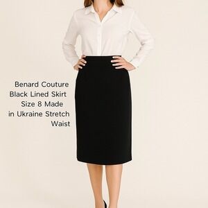 Benard Couture Black Pencil Skirt Career Office A-Line Midi Classic Lined Size 8